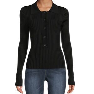 Good American Women’s Ribbed Henley Polo Navy Size M Orig $140